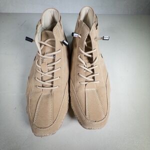 LDECK Mens Suede High Top Sneakers Boots Tan Beige Lace Up Casual Shoes Size 43